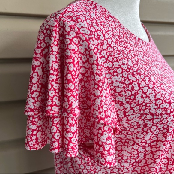 •Adrianna Papell• Pink Floral Pullover Knit Blouse - Size Large - Picture 5 of 7